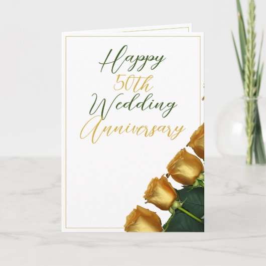 エレガント金ゴールドバラ50結婚周年記念 カード (正面)