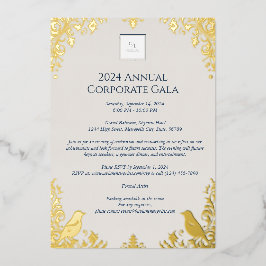 エレガント金ゴールドバード&フローラ企業のイベント 箔招待状