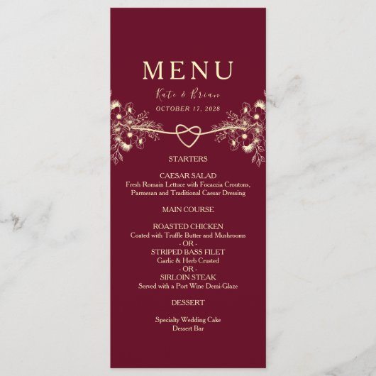 エレガント金ゴールドバ結婚ルガンディのメニューカード メニュー (正面)