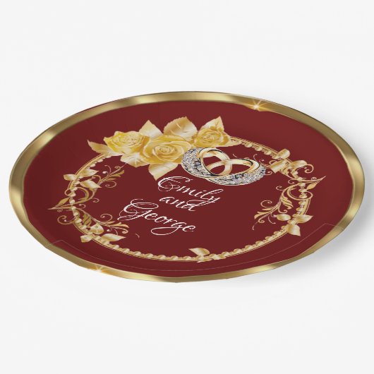 エレガント金ゴールドバ結婚ルガンパーソナライズされたディ ペーパープレート (アングル)