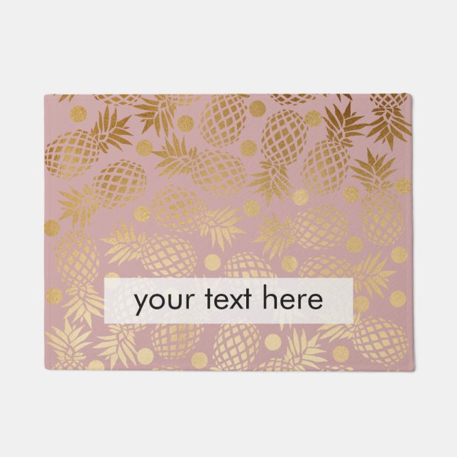 エレガント金ゴールドパイナップルパターン水玉模様 ドアマット (正面)