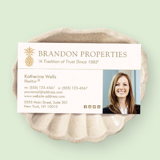 エレガント金ゴールドパイナップル実在エステートエージェントPhoto Bu 名刺