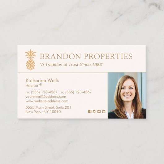 エレガント金ゴールドパイナップル実在エステートエージェントPhoto Bu 名刺 (正面)