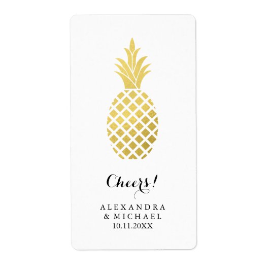 エレガント金ゴールドパイナップル結婚のワインラベル ラベル (正面)