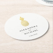 エレガント金ゴールドパイナップル結婚ズ ラウンドペーパーコースター (アングル)