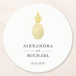 エレガント金ゴールドパイナップル結婚ズ ラウンドペーパーコースター