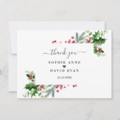 エレガント金ゴールドパインベリークリスマス結婚ズ サンキューカード (正面)