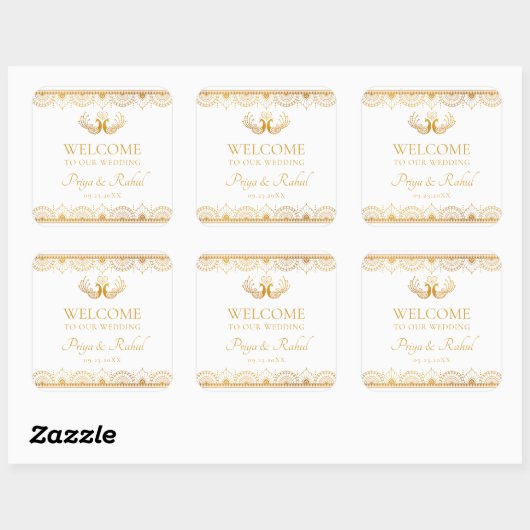 エレガント金ゴールドパターンインディアン結婚の歓迎バッグ スクエアシール (シート)