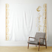 エレガント金ゴールドパターンインディアン結婚の タペストリー (インサイチュ(横))