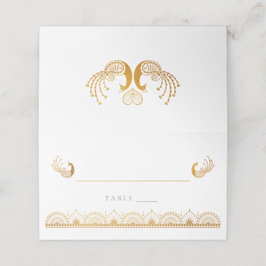 エレガント金ゴールドパターンインディアン結婚の プレイスカード (外部開封)