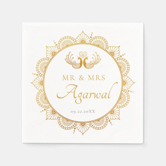 エレガント金ゴールドパターンインディアン結婚 スタンダードカクテルナプキン (正面)