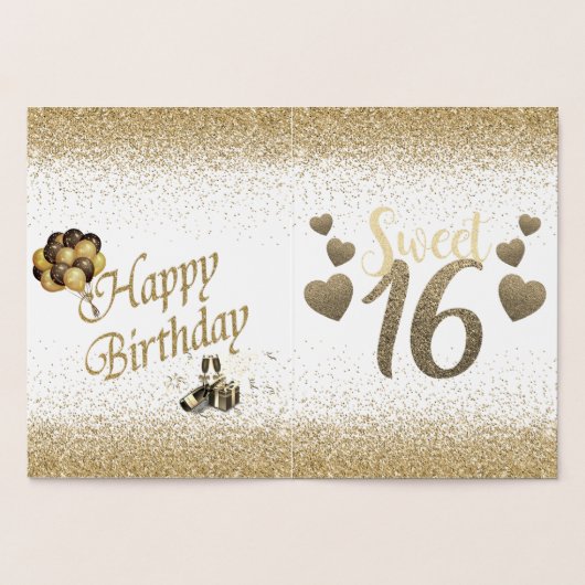 エレガント金ゴールドパーソナライズされたスウィート16番目誕生日フォイル 箔カード (内部)