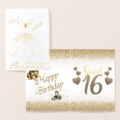 エレガント金ゴールドパーソナライズされたスウィート16番目誕生日フォイル 箔カード (ディスプレー)