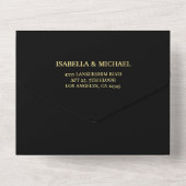 エレガント金ゴールドパーソナライズされたモノグラムオンブラック オールインワン招待状 (裏面)