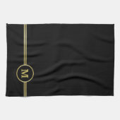 エレガント金ゴールドパーソナライズされたモノグラムオンブラック キッチンタオル (横)