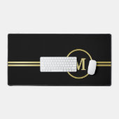 エレガント金ゴールドパーソナライズされたモノグラムオンブラック デスクマット (キーボード&マウス)