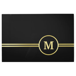 エレガント金ゴールドパーソナライズされたモノグラムオンブラック メタルプリント