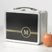 エレガント金ゴールドパーソナライズされたモノグラムオンブラック メタルランチボックス (インサイチュ)