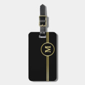 エレガント金ゴールドパーソナライズされたモノグラムオンブラック ラゲッジタグ (正面縦)