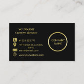 エレガント金ゴールドパーソナライズされたモノグラムオンブラック 名刺 (裏面)