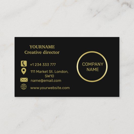 エレガント金ゴールドパーソナライズされたモノグラムオンブラック 名刺 (裏面)