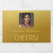 エレガント金ゴールドパーソナライズされた写真名Script Mini スパークリングワインラベル (シングルラベル)