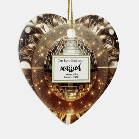 エレガント金ゴールドパーソナライズされた初めてのクリスマス セラミックオーナメント (右)