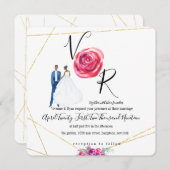 エレガント金ゴールドパープルフローラ結婚式招待状 招待状 (正面/裏面)