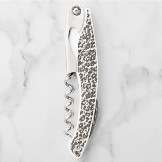 エレガント金ゴールドヒョウアニマルプリント型 ソムリエナイフ (正面)