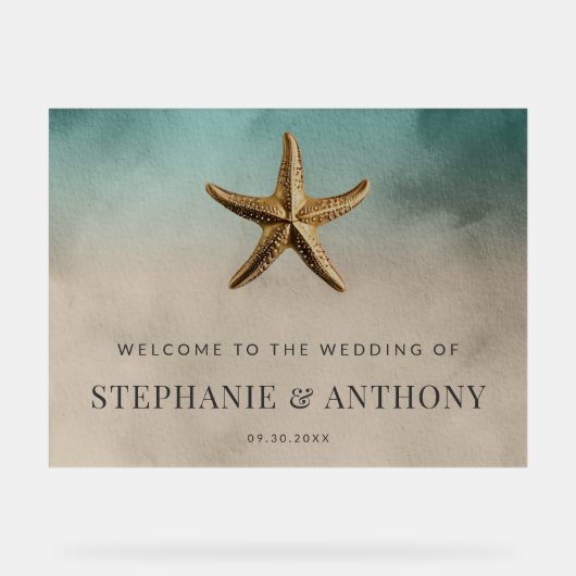 エレガント金ゴールドビーチをテーマにした結婚もの アクリルサイン (正面)