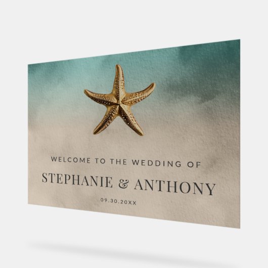 エレガント金ゴールドビーチをテーマにした結婚もの アクリルサイン (傾斜)