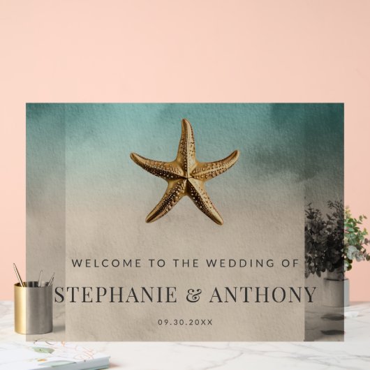 エレガント金ゴールドビーチをテーマにした結婚もの アクリルサイン (ウェディング)