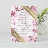 エレガント金ゴールドピンクフローラストライプのブライダルシャワー 招待状 (スタンド正面)