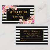 エレガント金ゴールドピンクフローラストライプの紹介 名刺 (正面/裏面)