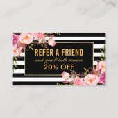 エレガント金ゴールドピンクフローラストライプの紹介 名刺 (正面)