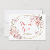 エレガント金ゴールドピンクフローラミカンス サンキューカード (正面)