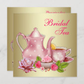 エレガント金ゴールドピンクブライダルティーパーティー 招待状 (正面/裏面)