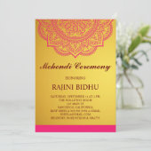 エレガント金ゴールドピンクペイズリーインディアンメンディ式 招待状 (スタンド正面)