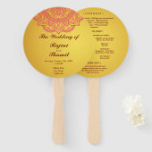 エレガント金ゴールドピンクペイズリーインディアン結婚式 プログラムH ハンドファン (正面&裏面)