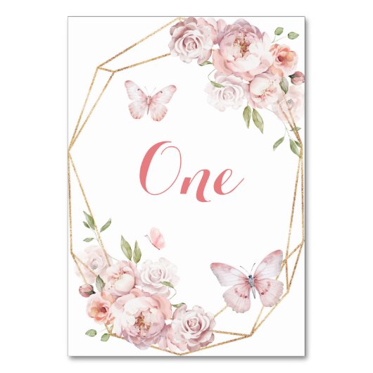 エレガント金ゴールドピンク幾何学的フローラミンス テーブルナンバー (裏面)