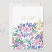 エレガント金ゴールドピンク紫フローラウォーター結婚カラー 招待状 (裏面)