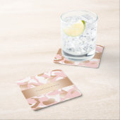 エレガント金ゴールドピンモダンク白色の抽象芸術パターン スクエアペーパーコースター (インサイチュ)