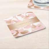 エレガント金ゴールドピンモダンク白色の抽象芸術パターン スクエアペーパーコースター (アングル)