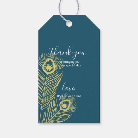 エレガント金ゴールドピーコック結婚の感謝のギフトラベル ギフトタグ (正面)