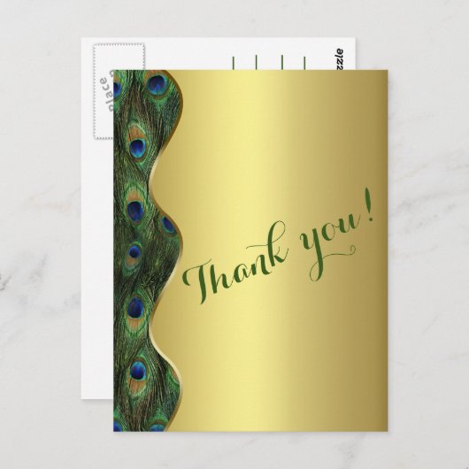 エレガント金ゴールドピーコッ結婚クの感謝 ポストカード (正面/裏面)