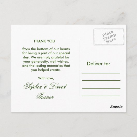 エレガント金ゴールドピーコッ結婚クの感謝 ポストカード (裏面)