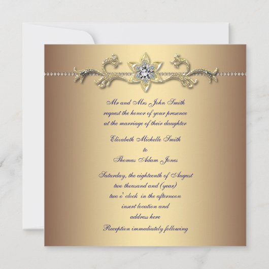 エレガント金ゴールドピーコ結婚ック 招待状 (裏面)