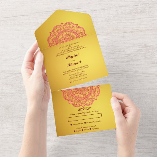 エレガント金ゴールドピ結婚ンク(環境は不要)すべて入力 オールインワン招待状 (貼ってはがせる)