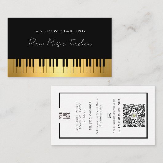 エレガント金ゴールドピ芸術的アノ鍵先生 名刺 (正面/裏面)