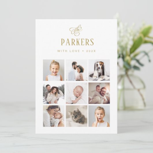 エレガント金ゴールドファミ数々のリフォトグリッド |クリスマス シーズンカード (スタンド正面)